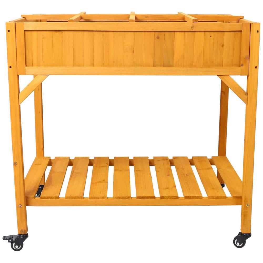36 in. x 24 in. x 34 in. Wood Elevated 8 Pocket Herb Garden Bed, Mobile Rai