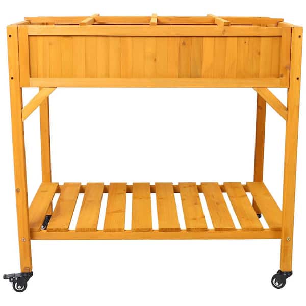 Unbranded 36 in. x 24 in. x 34 in. Wood Elevated 8 Pocket Herb Garden Bed, Mobile Raised Bed Planter with Lockable Wheels, Brown