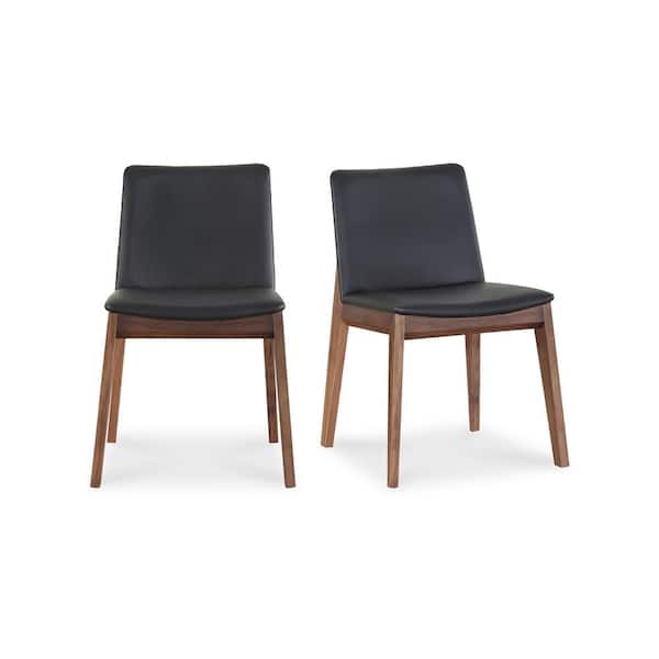 Evren Black Vegan Leather Padded Seat Solid American Walnut Dining Chair (Set of 2)