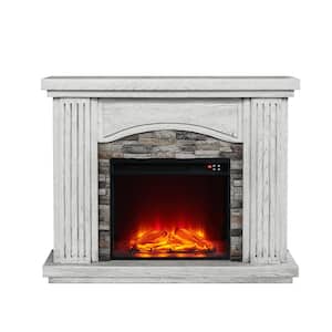 47 in. Stone Surrounded Freestanding Electric Fireplace in White