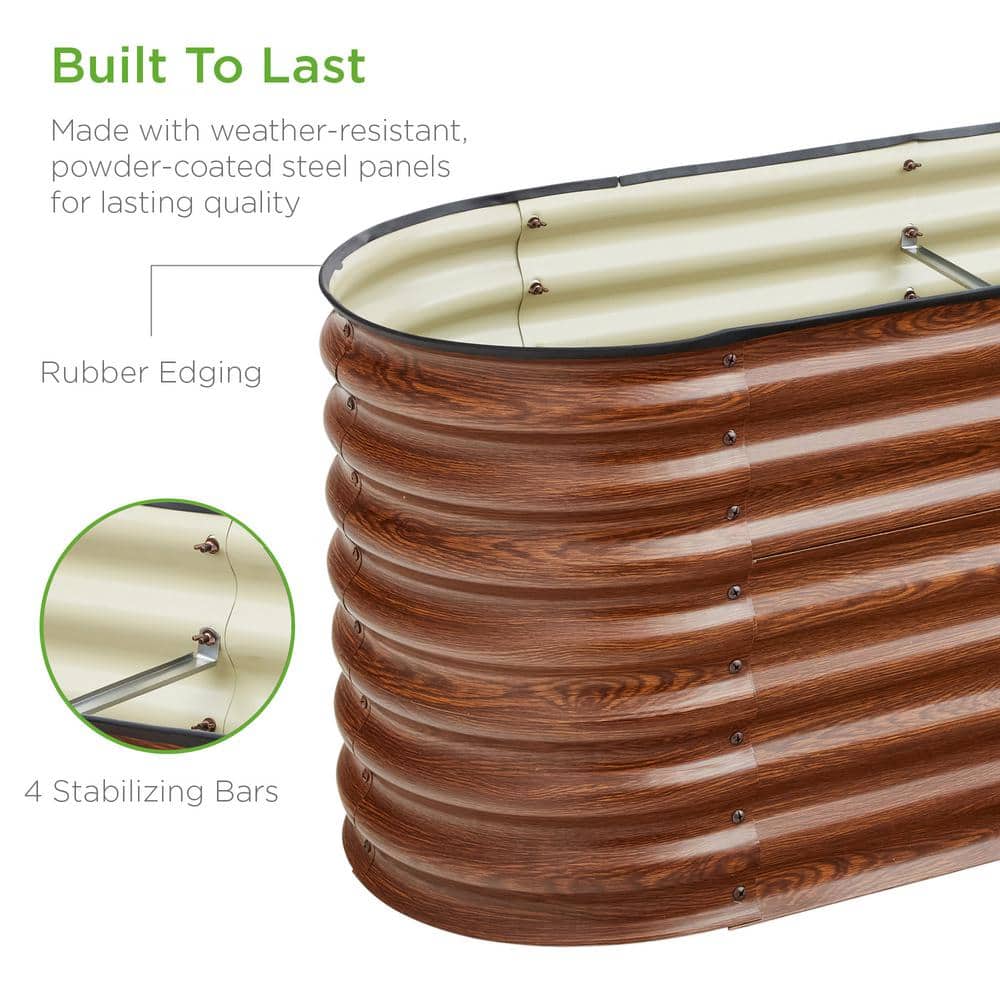 Wood Grain 8x2x2ft Oval Metal Raised Garden Bed Planter