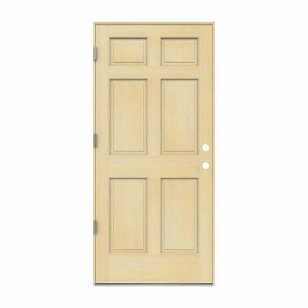 JELD-WEN 36 in. x 80 in. 6-Panel Unfinished Right-Hand Outswing Wood Prehung Front Door w/Unfinished Rot Resistant Jamb