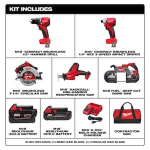 M18 18-Volt Lithium-Ion Brushless Cordless Combo Kit (4-Tool) with 2-Batteries, 1-Charger with Deep Cut Band Saw