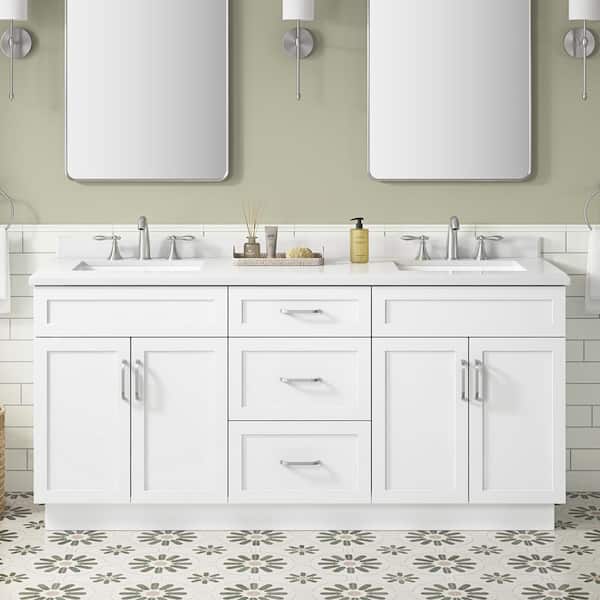 Lincoln 72 in. Double Sink White Bath Vanity with White Engineered Stone Top (Assembled)