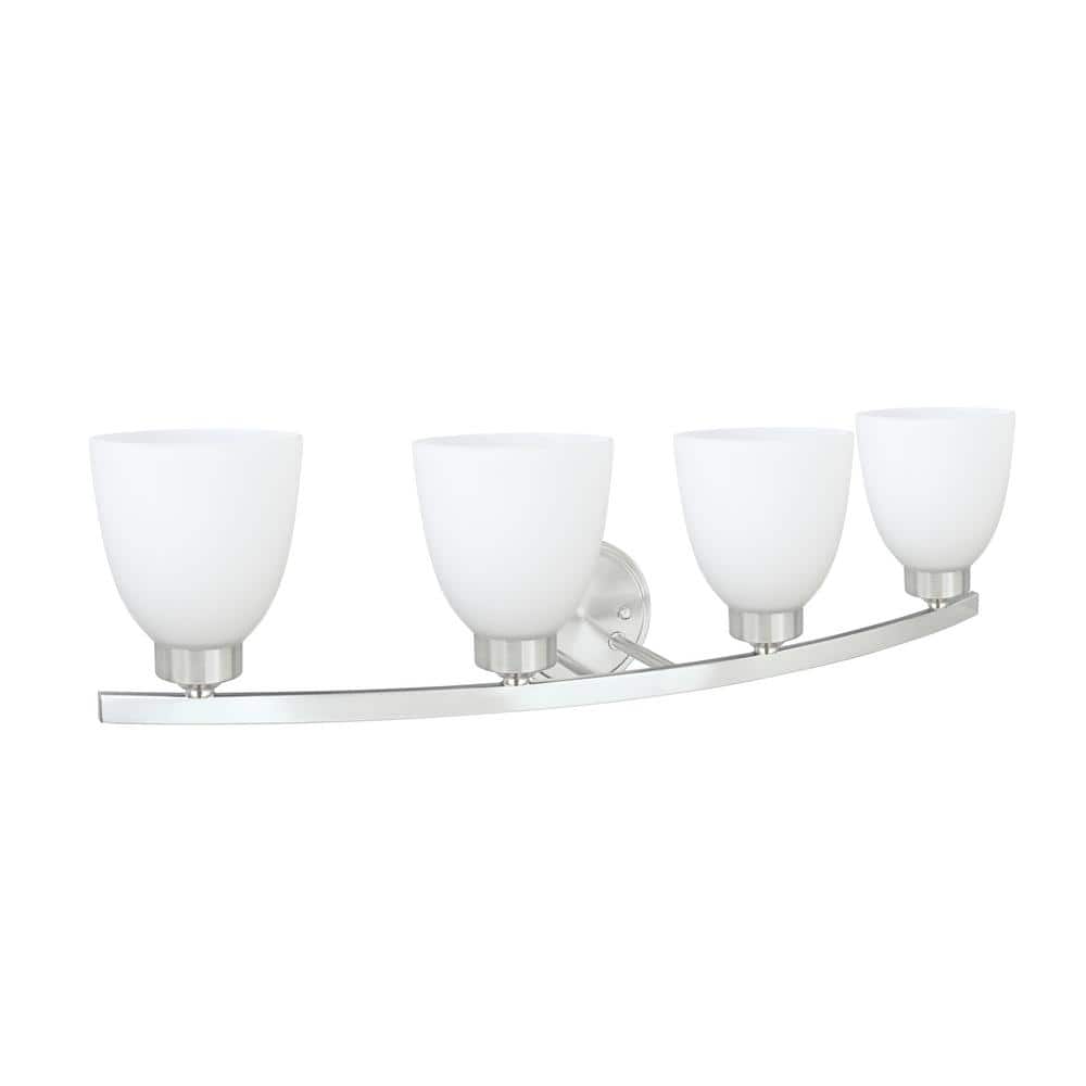 Four-Light Satin Nickel Vanity Light with Frosted Glass Shades