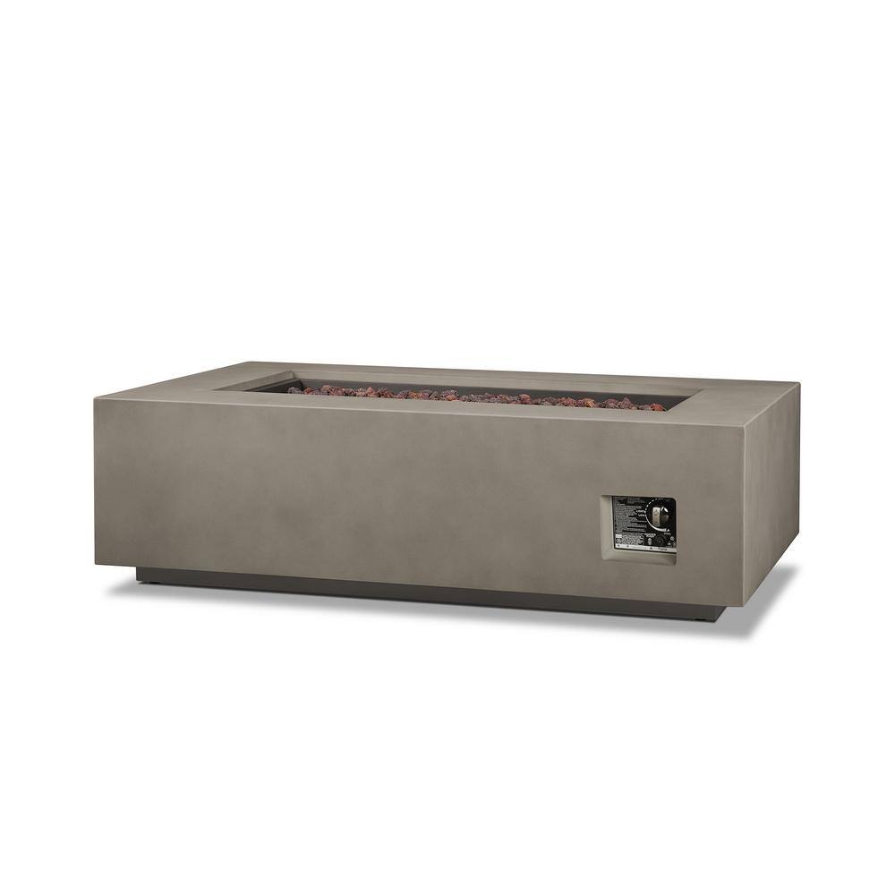 Mist Gray Rectangular Gas Fire Pit Table with Lava Rocks