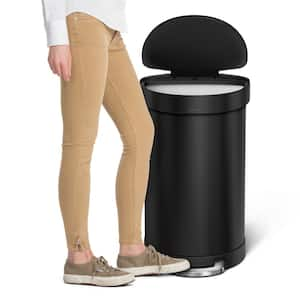 45 Liter Semi-Round Trash Can with Liner Rim, Matte Black Steel