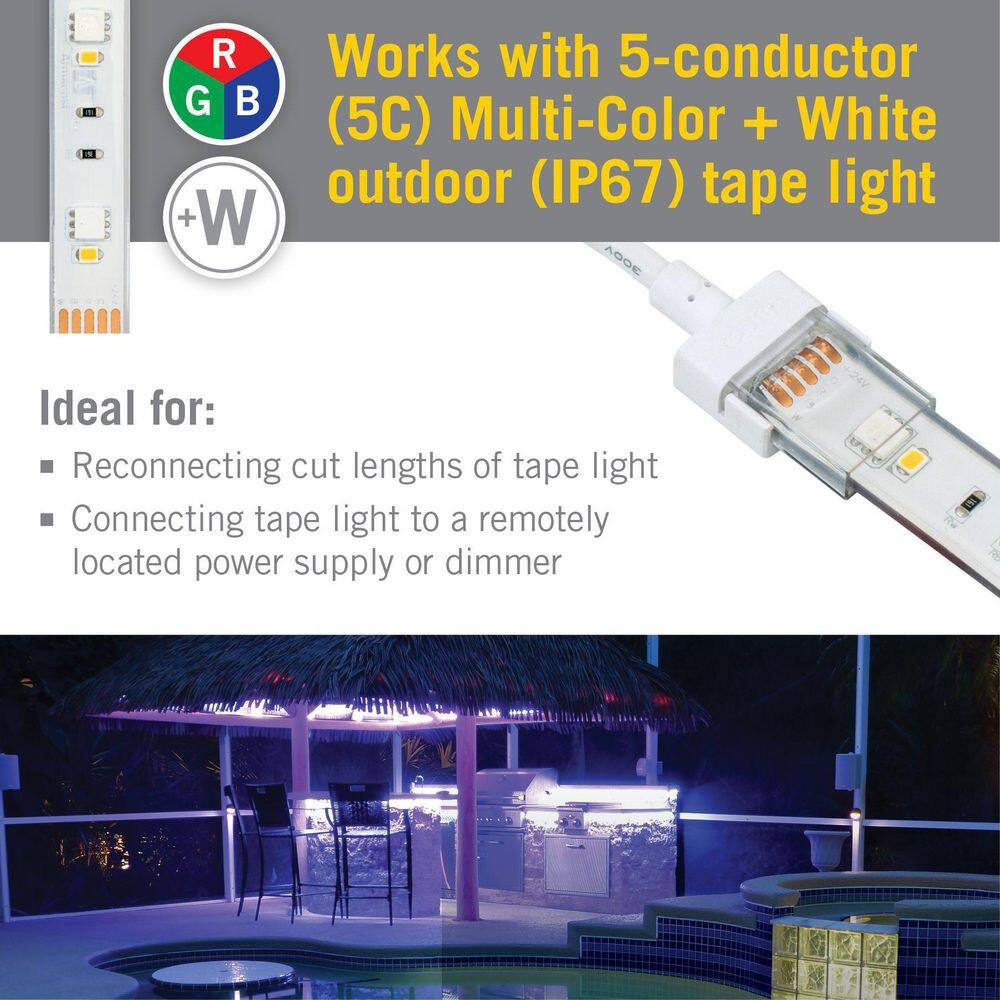 12-inch White Plastic Outdoor LED Strip Light Connectors, 2 Pack