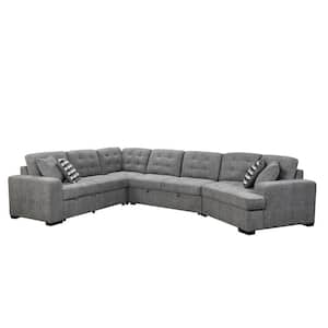 149 in. U-Shape Polyester Sectional Sofa in Grey with Pull-Out Bed, Extra Wide Chaise