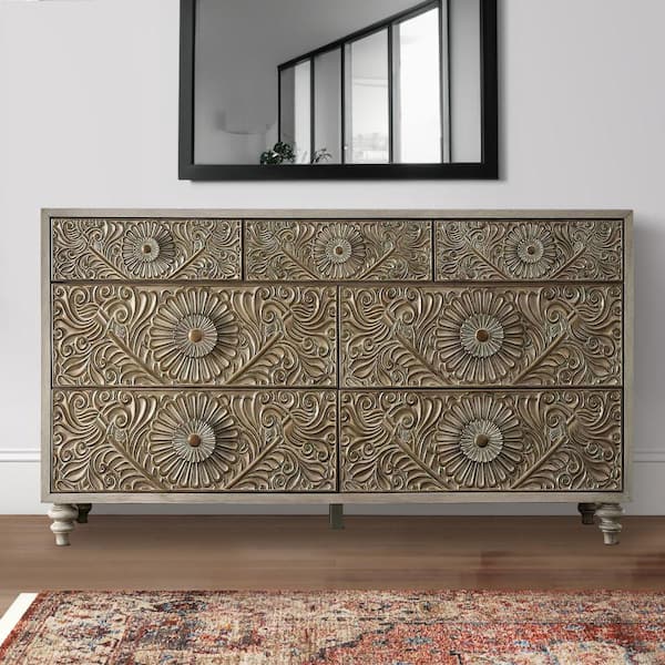Benjara 62 in. White 7-Drawer Wooden Dresser Without Mirror