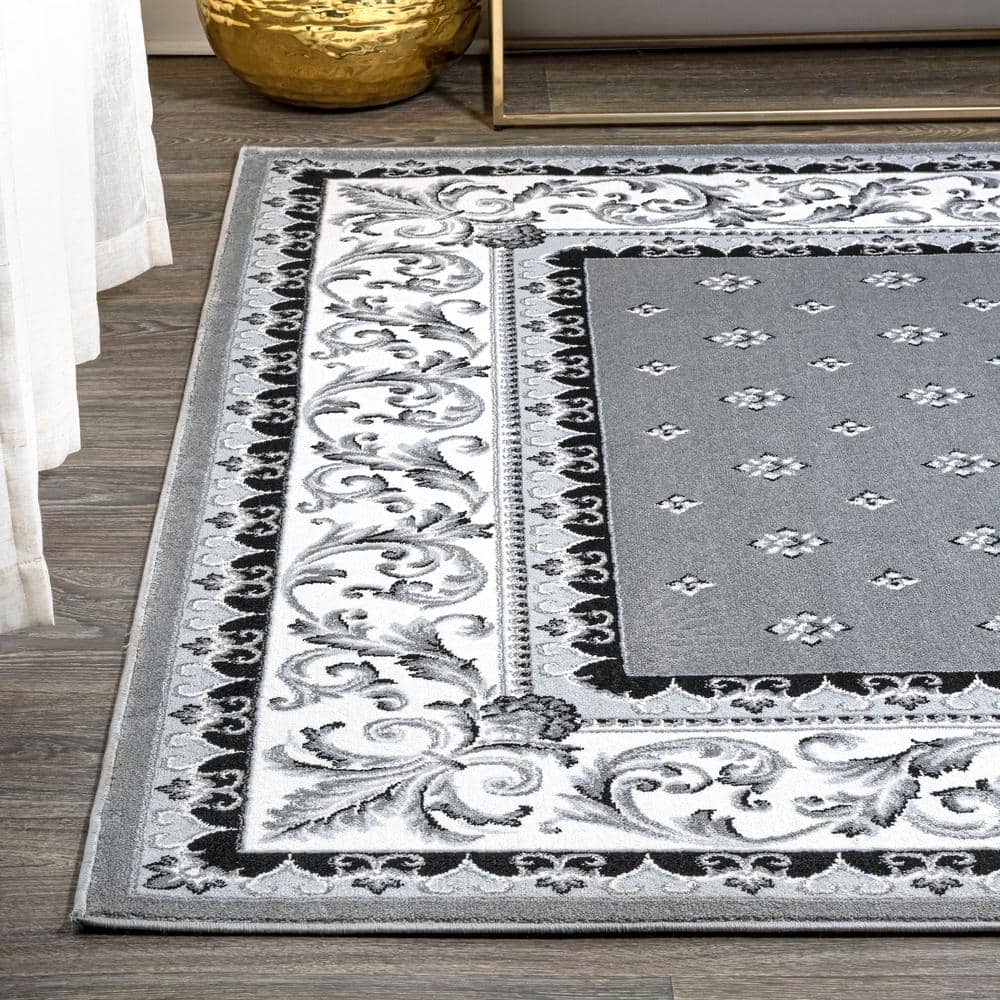 Gray and Cream Rectangular Synthetic Flat Woven Area Rug