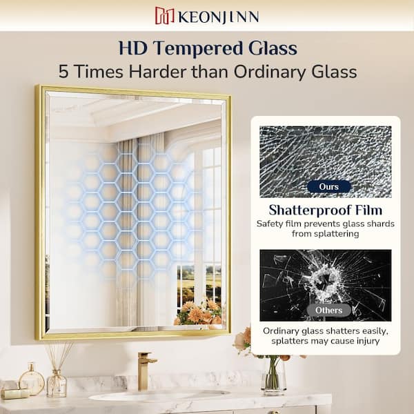 KeonJinn 22 in. W x 30 in. H Framed Rectangular Brushed Gold