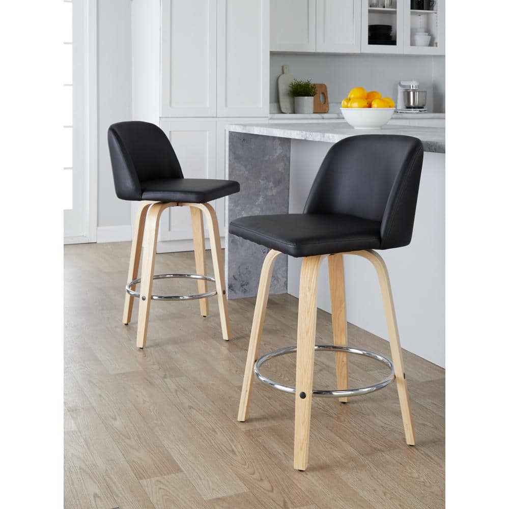 Gray Swivel Wood and Metal Counter Stool Set