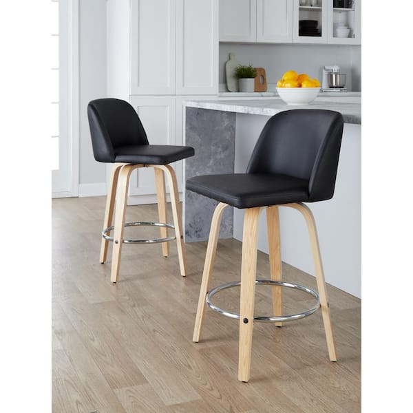 Lumisource Toulon 28 in. Burnished Oak Finish Wood Swivel Pub Height Chair with Chocolate Fabric Seat (Set of 2)