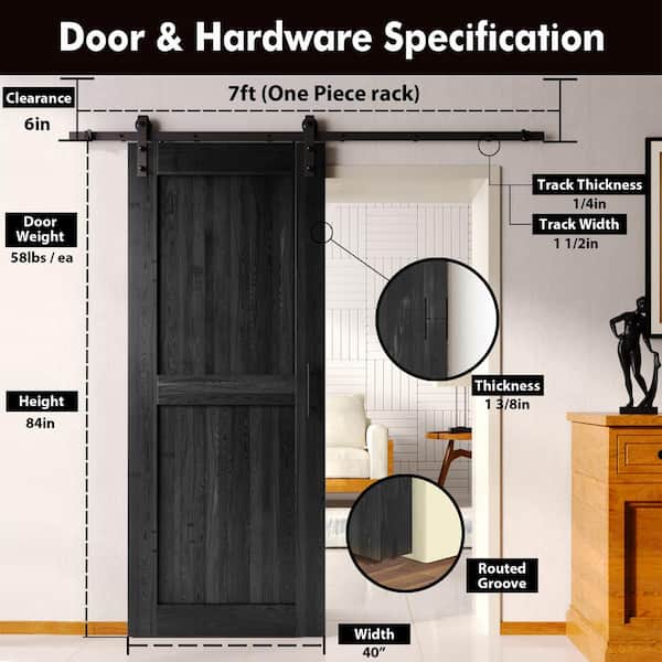 HOMACER 40 in. x 84 in. H-Frame Black Solid Pine Wood Interior