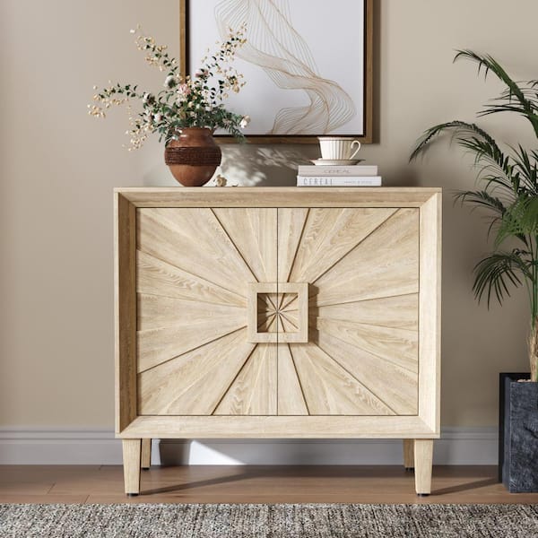 Natural 31.5 Solid Wood Modular Credenza Sideboard Buffet Accent