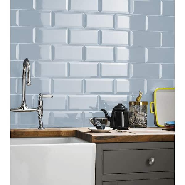 Abolos Frosted Elegance 112-Pack Blue 3-in x 6-in Matte Glass Subway Wall Tile