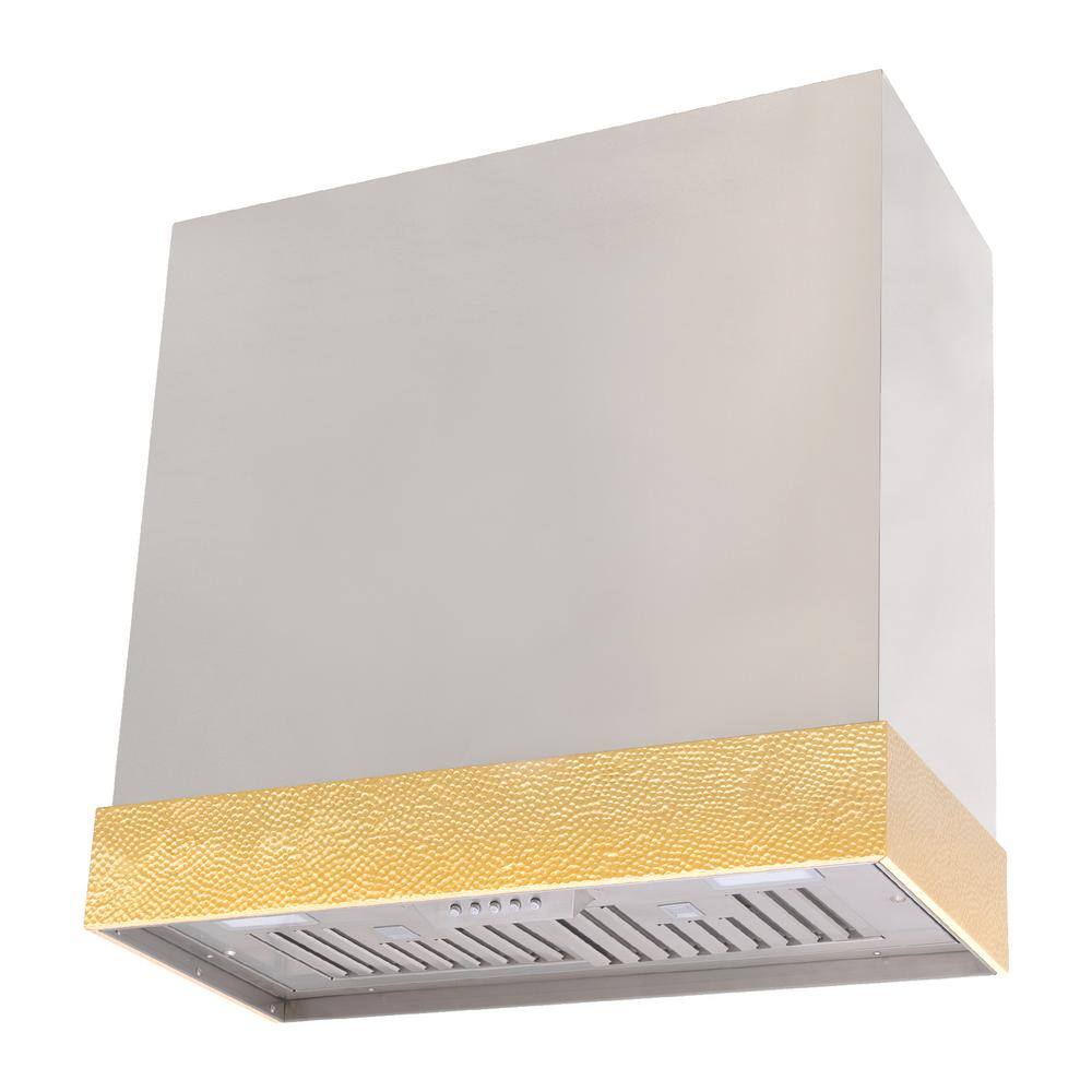 30-Inch Brushed Stainless Steel and Gold Wall Mounted Range Hood
