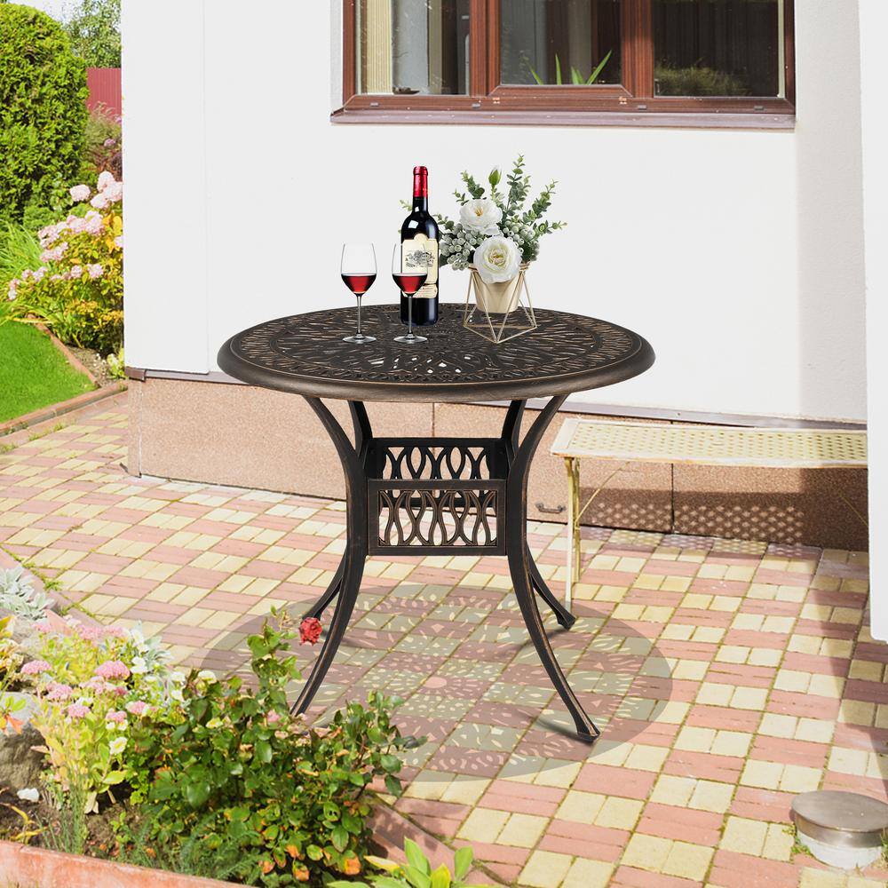 Bronze Round Cast Aluminum Outdoor Dining Table