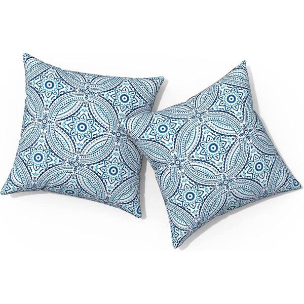 Unbranded Outdoor Throw Pillows for 18 in. x 18 in., Square Pillows with Inserts, Pack of 2, Blue