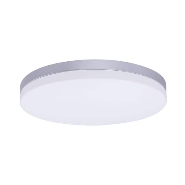 13 in. White LED Flush Mount with Silver Rim, 4000K Cool White lighting, Dimmable