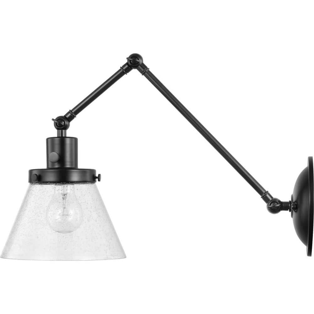 Black Steel Swing Arm Wall Sconce with Seeded Glass Shade