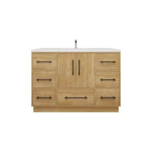 Victoria 47 in. W x 20 in. D x 35 in. H Single Sink Freestanding Bath Vanity in Oak with White Acrylic Top