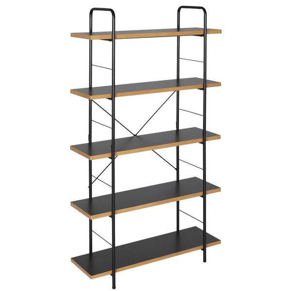 VEIKOUS 70 in. Black 5-Shelf Ladder Bookshelf with Circular Metal Cubes and 4 Adjustable Shelves
