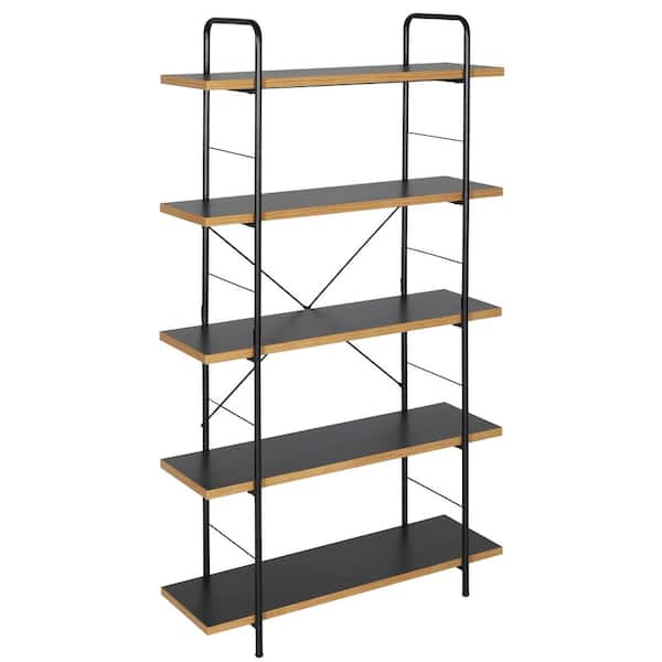 VEIKOUS 70 in. Black 5-Shelf Ladder Bookshelf with Circular Metal Cubes and 4 Adjustable Shelves