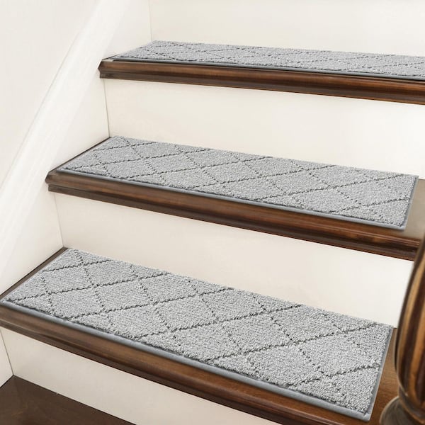Grey 9 in. x 28 in. Polyester Stair Tread Cover (Set of 15)