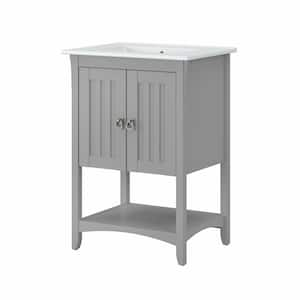 Salinas 24.21 in. W x 18.31 in. D x 34.06 in. H Single Sink Bath Vanity in Cape Cod Gray with White Wood Top