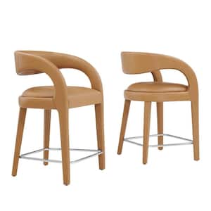 Pinnacle 24.5 in.Tan Silver Rubber Wood Faux Leather Counter Stool (Set of 2)
