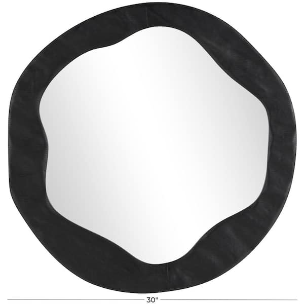 30 in. x 30 in. Wavy Round Framed Black Wall Mirror