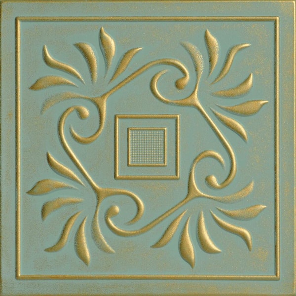 A La Maison Ceilings Cockatoos Gold Moss 1.6 ft. x 1.6 ft. Decorative Foam Glue Up Ceiling Tile (21.6 sq. ft./case)