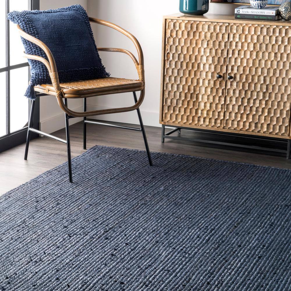 Handcrafted Navy Braided Jute Area Rug - Easy Care 73"x7"