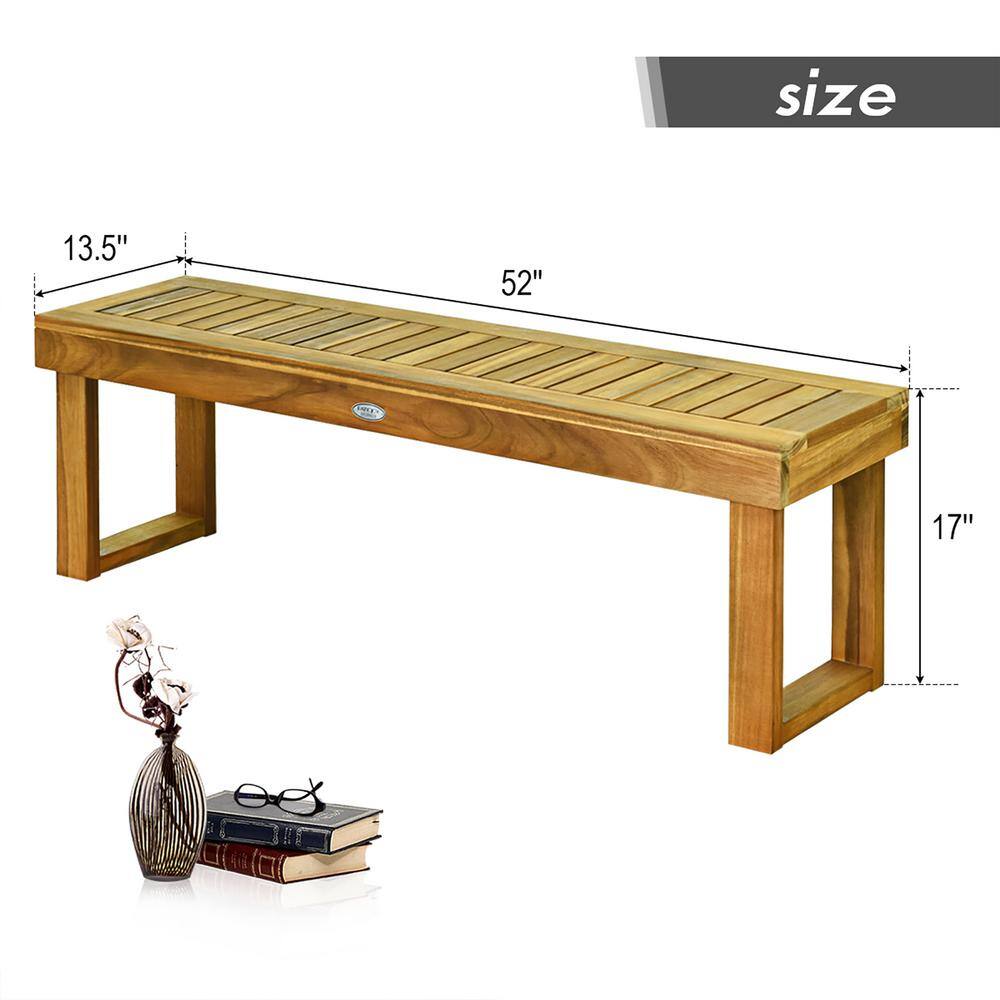 Teak Acacia Wood Slatted Outdoor Dining Bench with U-Shaped Legs