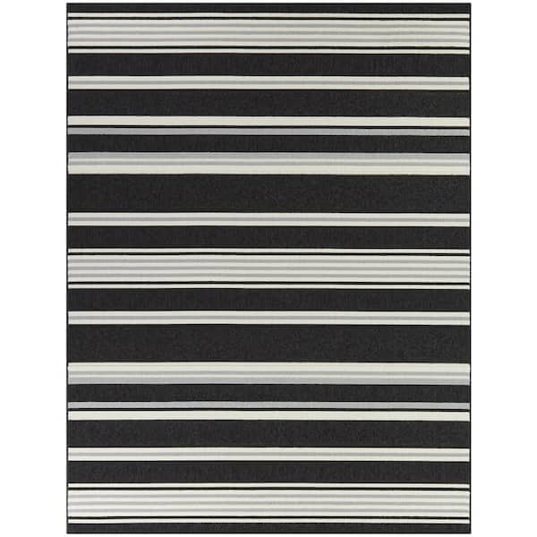 E323) Asbury Black & White Striped Indoor & Outdoor Rug