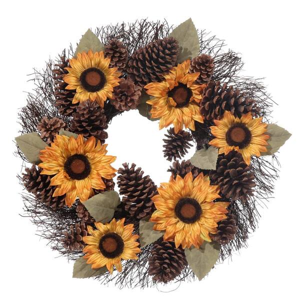 Home Accents Holiday 22 in. Harvest Pinecone Sunflower Wreath