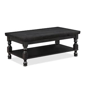 Heavenly 47.5 in. Antique Black Rectangle Wood Coffee Table with Shelf