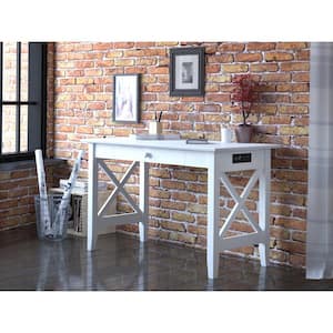 24 in. Rectangular White 1 Drawer Writing Desk with Solid Wood Material