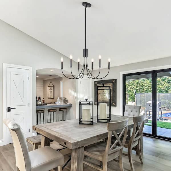 6-Light Black Candlestick Hanging Linear Chandelier Lighting for Dining Room Kitchen Island with No Bulbs Included