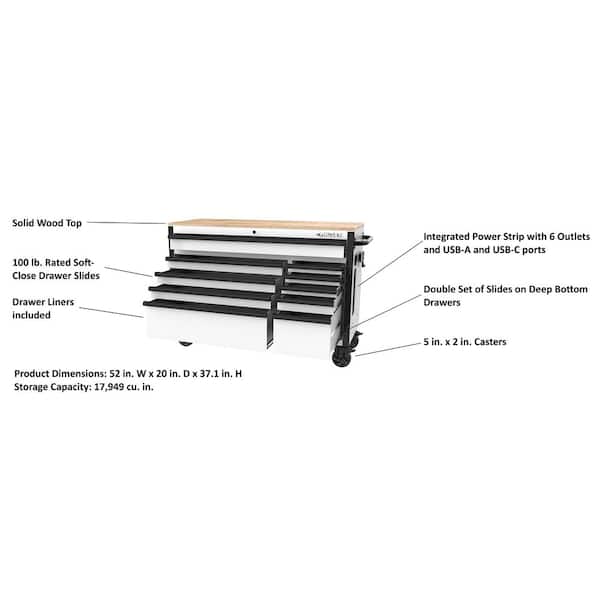 Husky Standard-Duty 52 in. W 10-Drawer Matte White Mobile