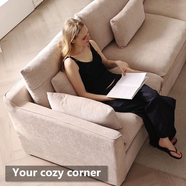 118 in. Track Arm 5-Piece Polyester Velvet Modular Sectional Sofa U-Shape Couch in Khaki with Ottomans, Machine Washsble