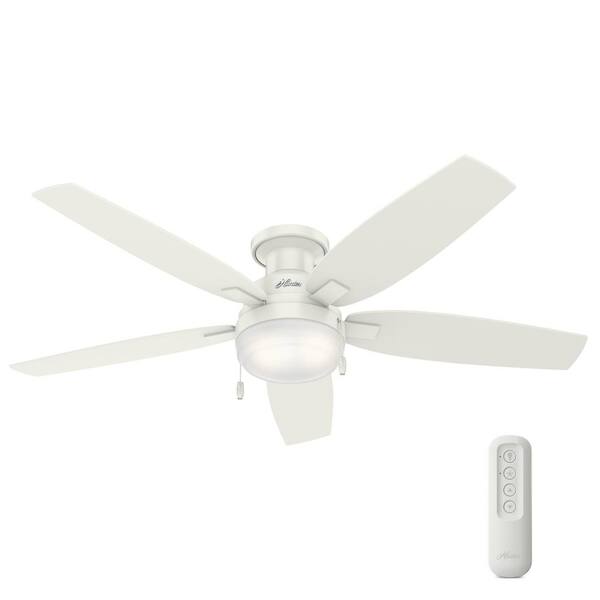 Hunter Duncan 52 In Indoor Fresh White Flush Mount Ceiling Fan With Led Light Kit And Remote 32862 The Home Depot