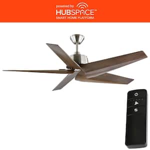 Feldner 60 in. Indoor/Covered Outdoor Brushed Nickel Smart Ceiling Fan with Remote Control Powered by Hubspace