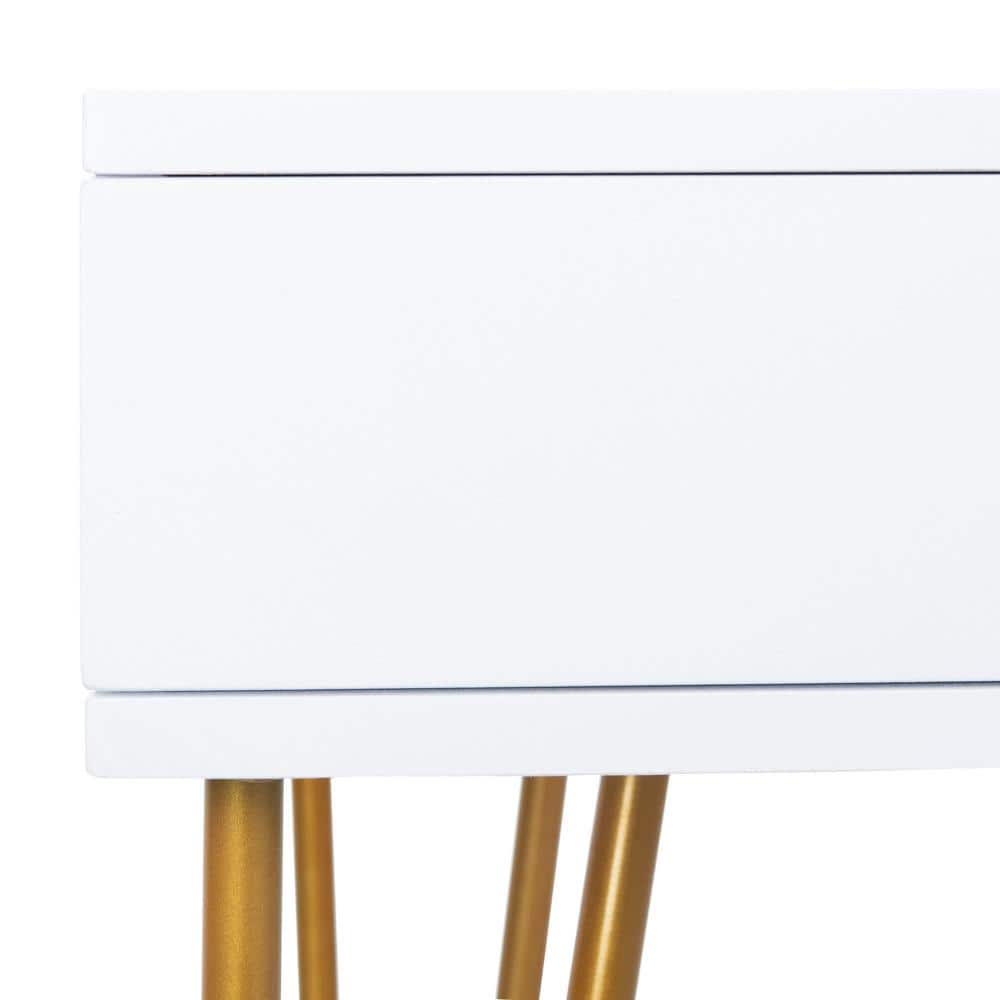 Elegant Transitional White and Gold Home Office Desk with 2 Drawers