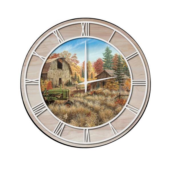 Unbranded "Deer Valley" Woodgrain Accent and White Numbers Imaged Wall Clock