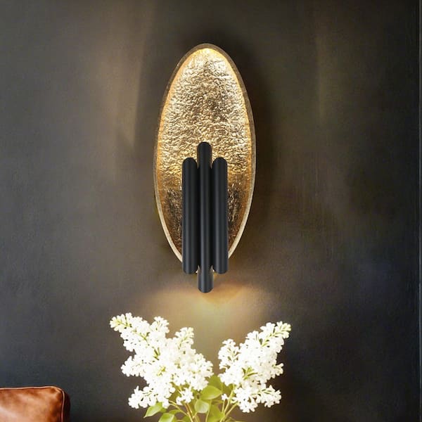 LNC Vintage 6-Light Integrated LED Black and Goldleaf Wall Sconce with Resin Shade Modern Dimmable Wall Mounted Fixture