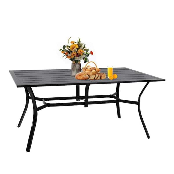 MEOOEM Metal 63 in. Outdoor Patio Dining Table for 6 with Umbrella Hole
