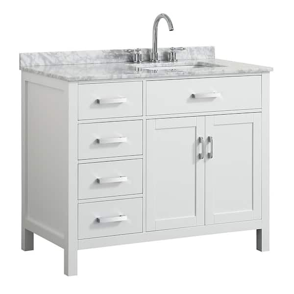 BEAUMONT DECOR Hampton 43 in. W x 22 in. D Bath Vanity in White with Marble Vanity Top in White